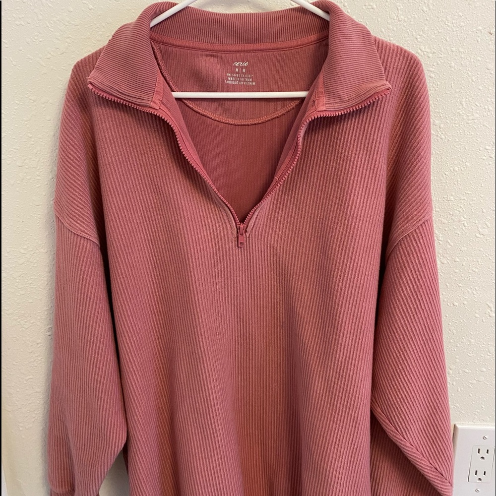 Aerie 3/4 Zip Pink Sweatshirt